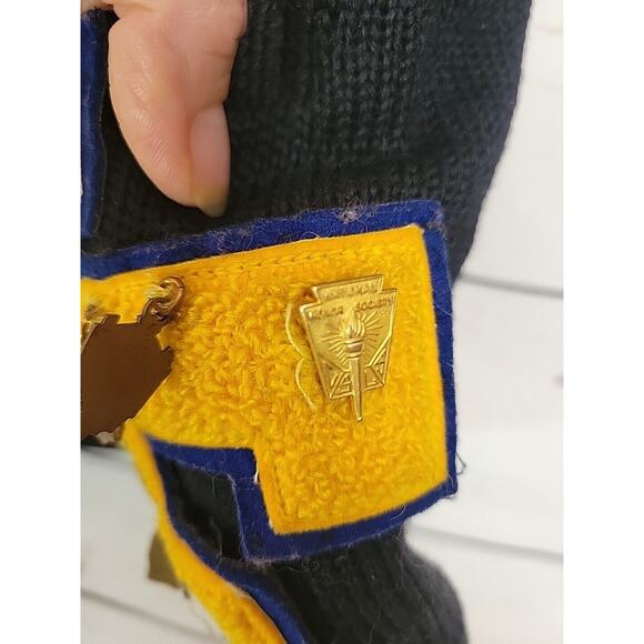 Vintage Academia Medals Puritan Natch Black Letterman Wool Sweater Mens Sz Small - Picture 15 of 16